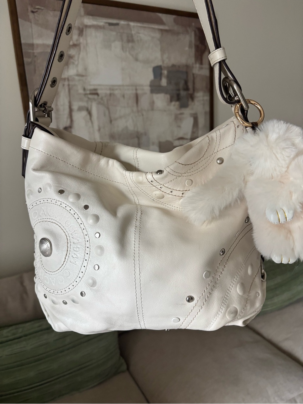 Y2K vintage Coach ivory leather hobo bag